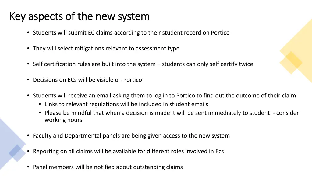 key aspects of the new system key aspects