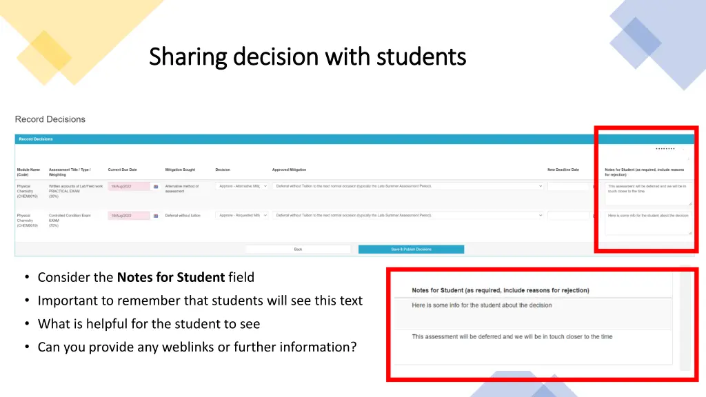 sharing decision with students sharing decision