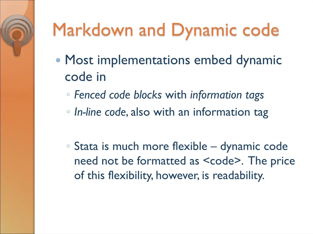 markdown and dynamic code