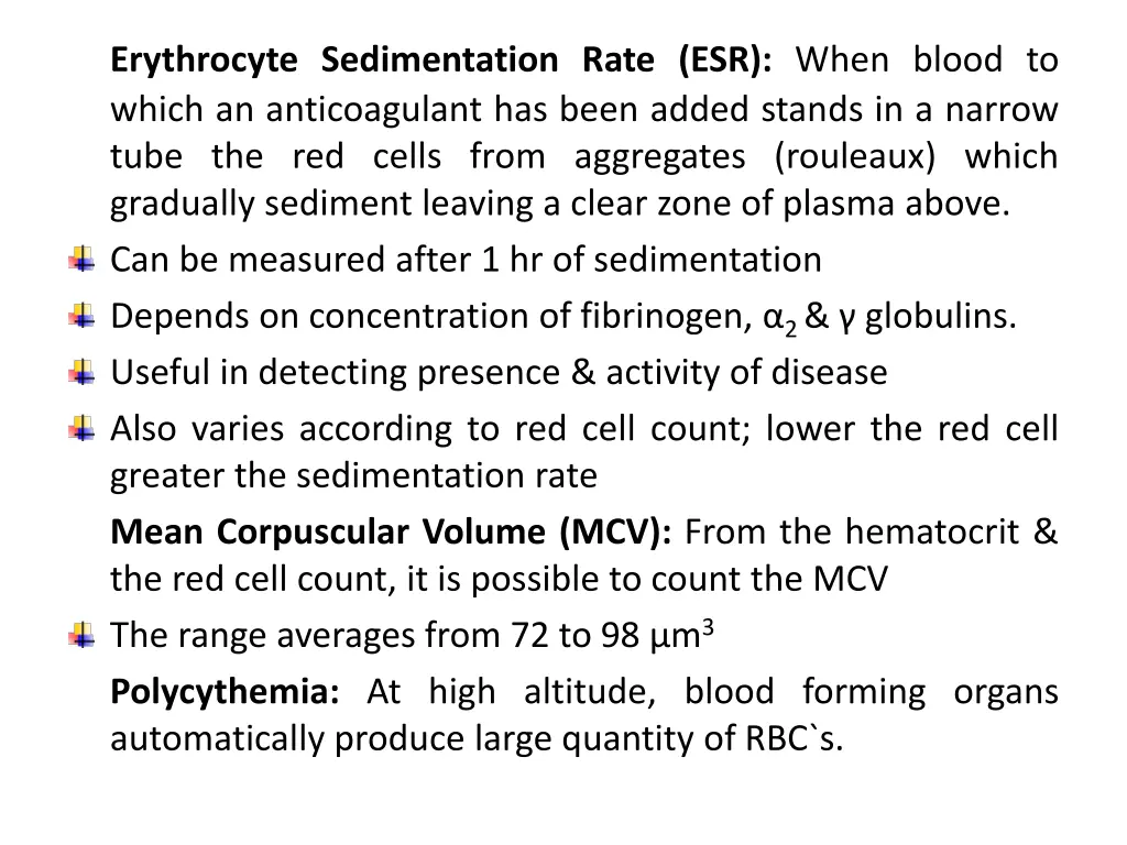 erythrocyte sedimentation rate esr when blood