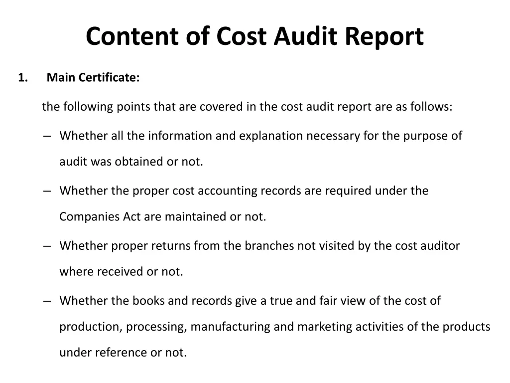 content of cost audit report