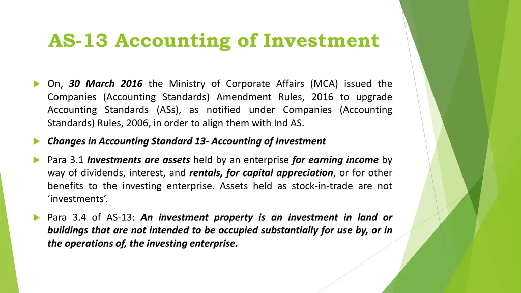 as 13 accounting of investment