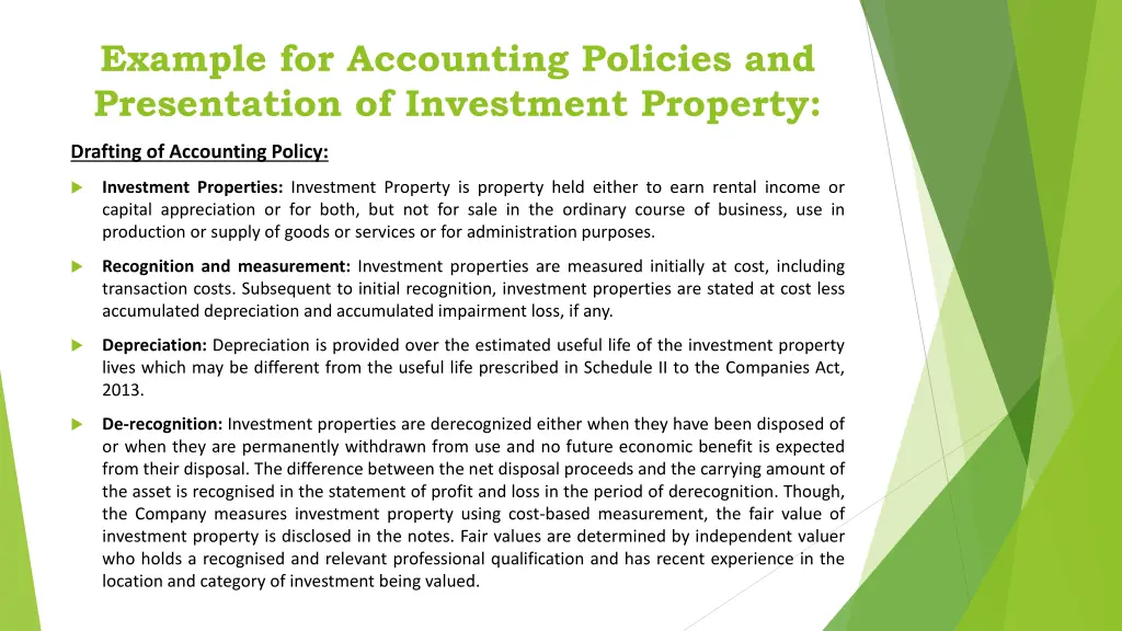 example for accounting policies and presentation