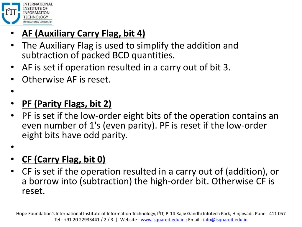 af auxiliary carry flag bit 4 the auxiliary flag