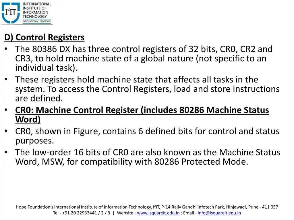 d control registers the 80386 dx has three