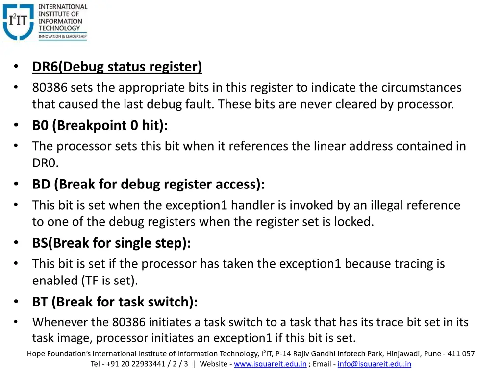 dr6 debug status register 80386 sets