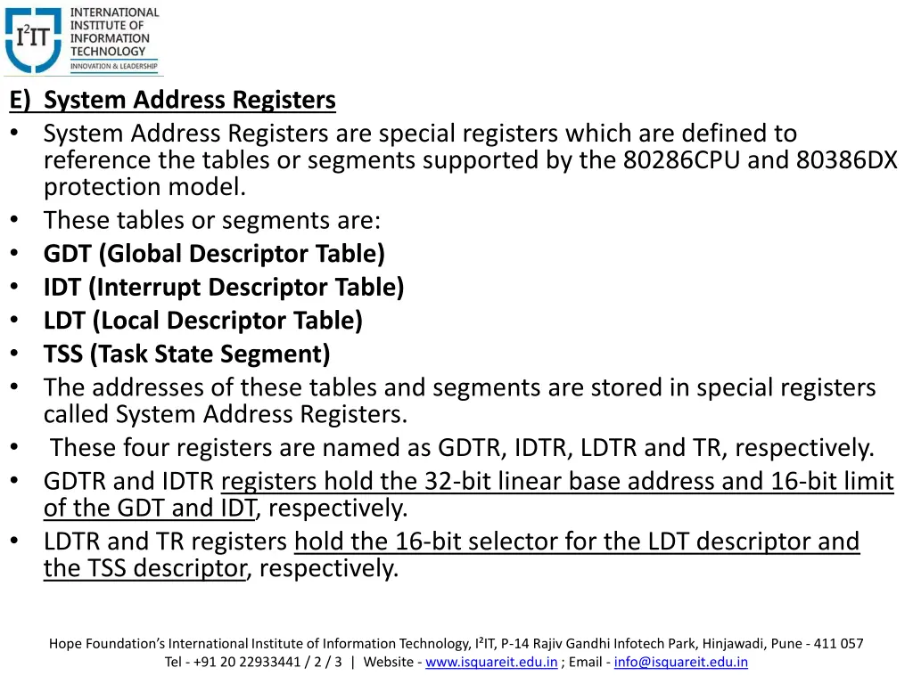 e system address registers system address