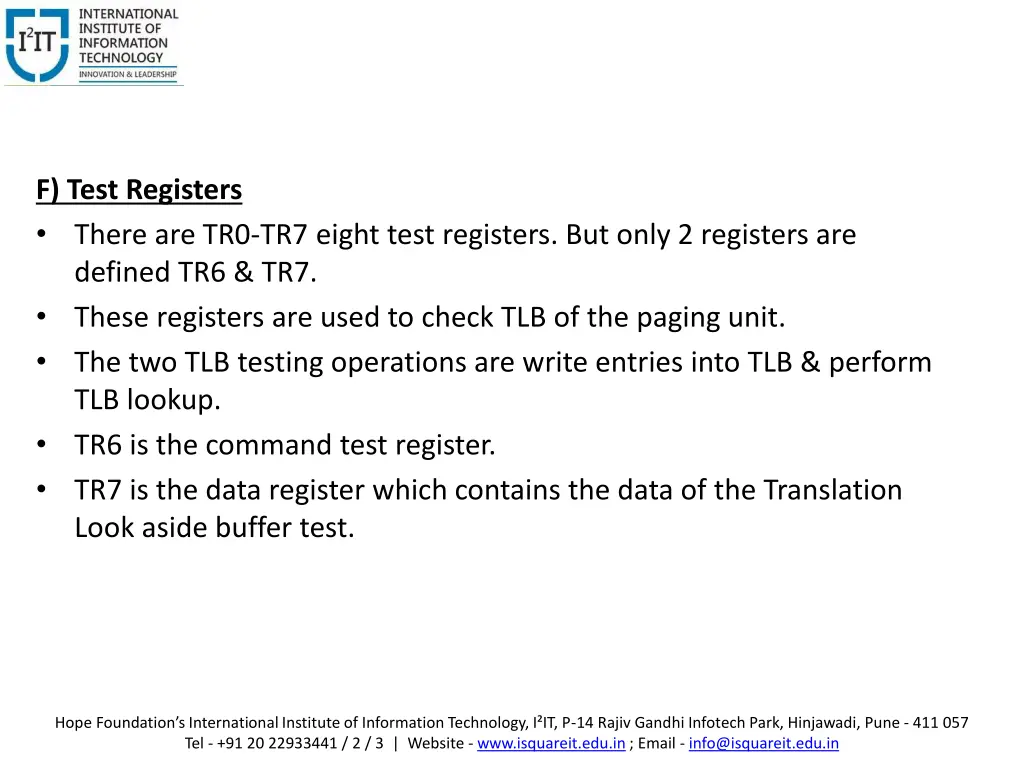 f test registers there are tr0 tr7 eight test