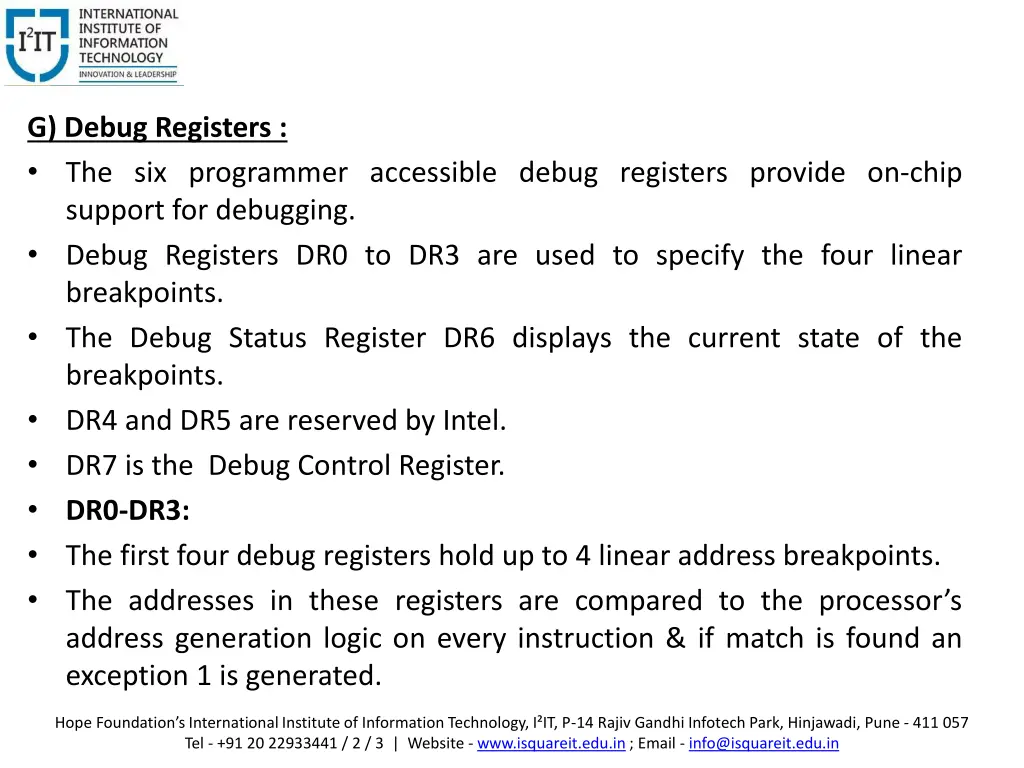 g debug registers the six programmer accessible