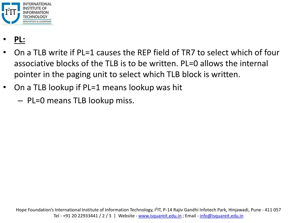 pl on a tlb write if pl 1 causes the rep field