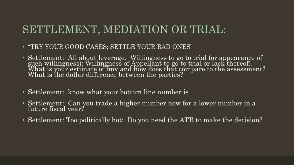 settlement mediation or trial