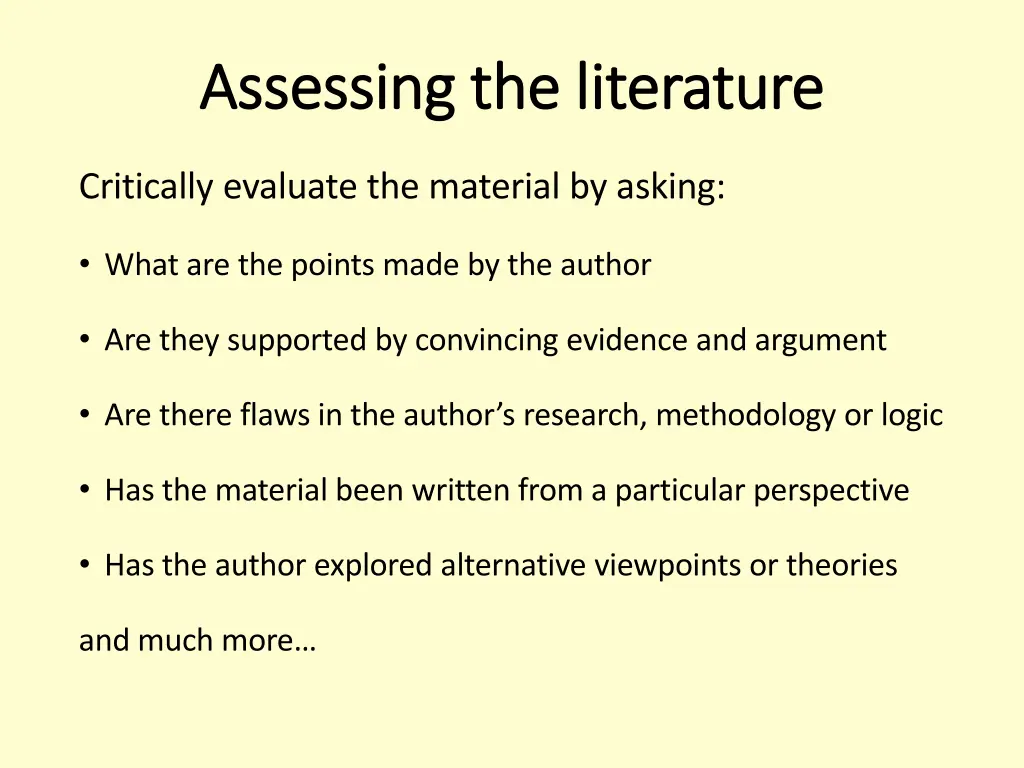 assessing the literature assessing the literature