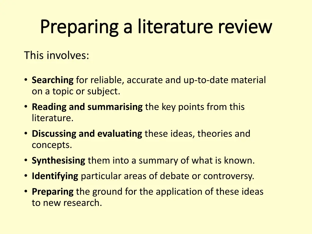 preparing a literature review preparing