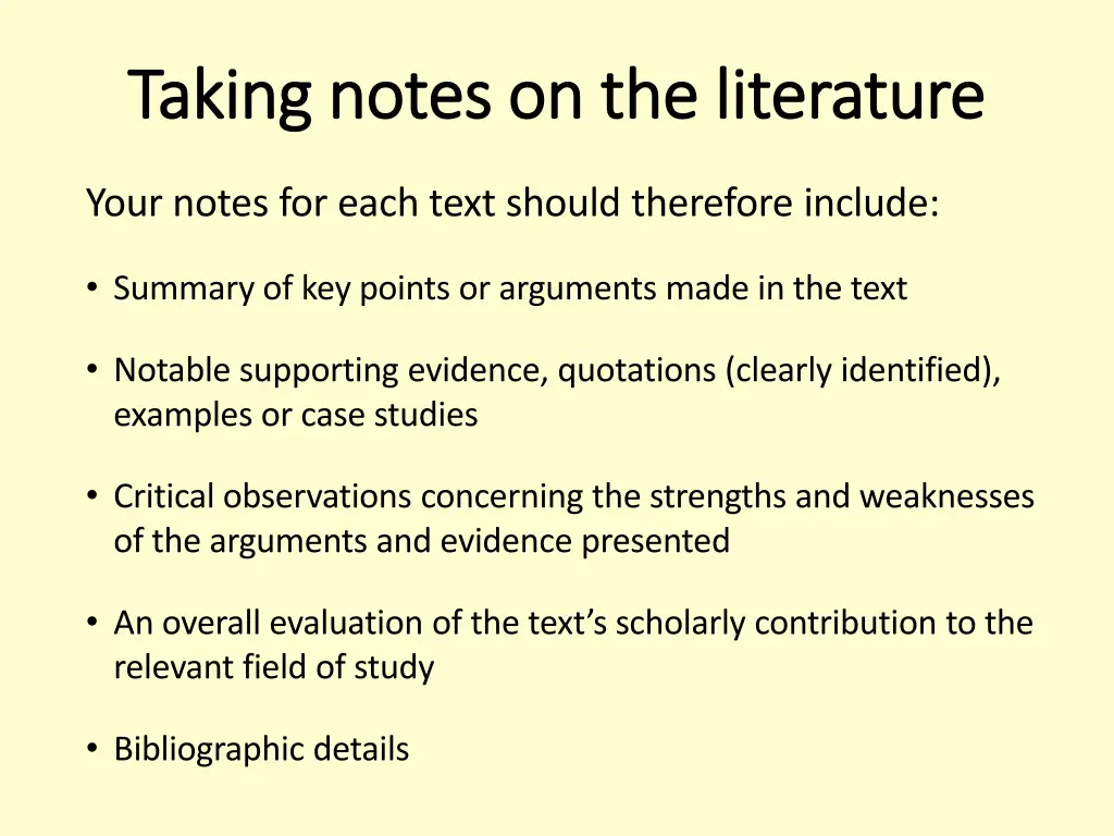 taking notes on the literature taking notes