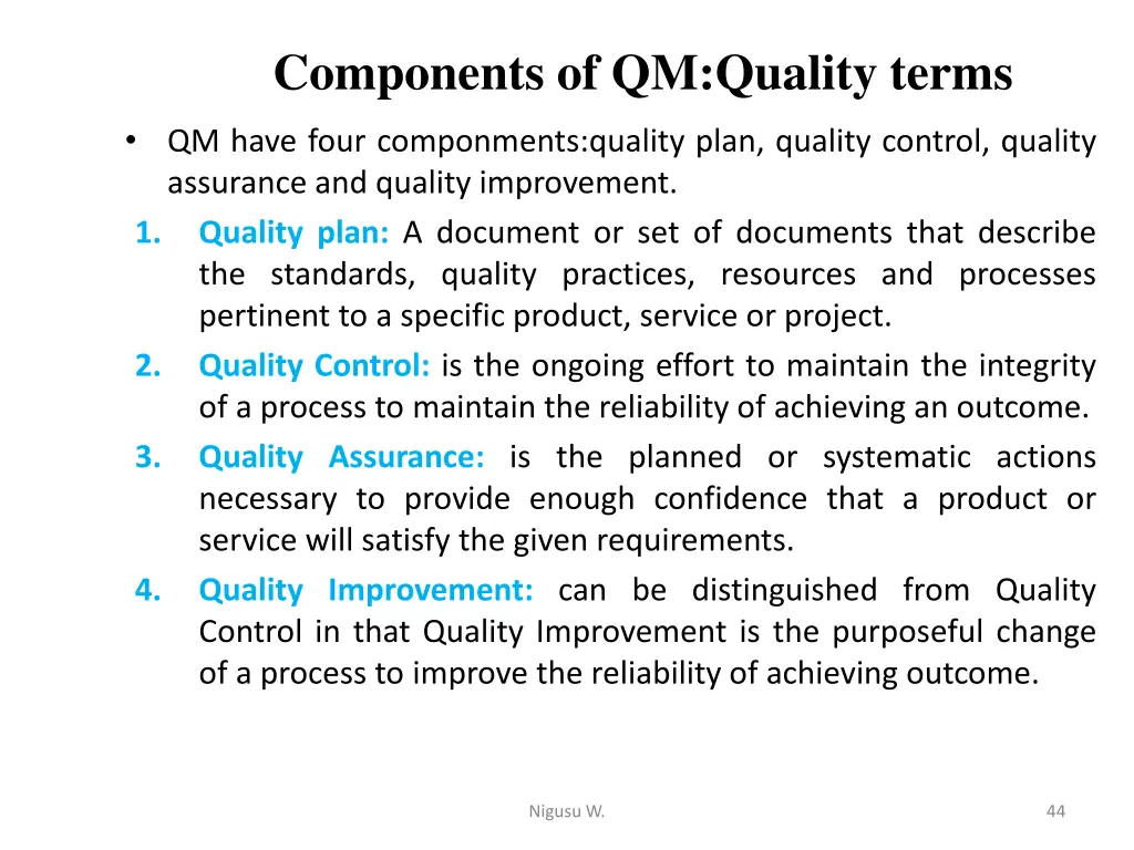 components of qm quality terms