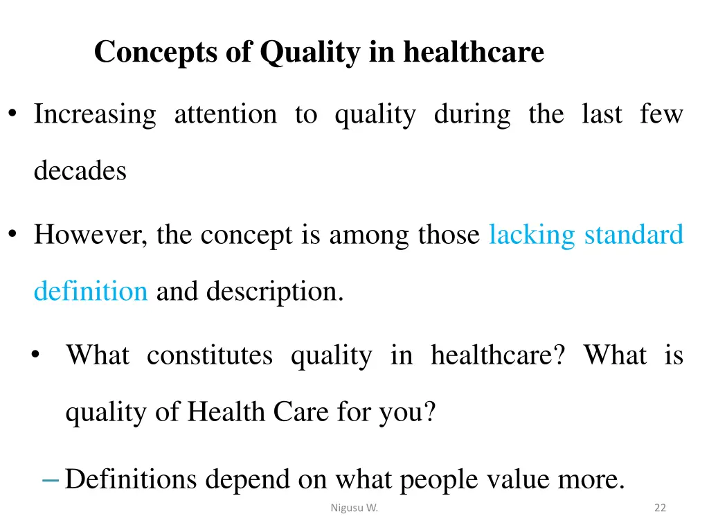 concepts of quality in healthcare