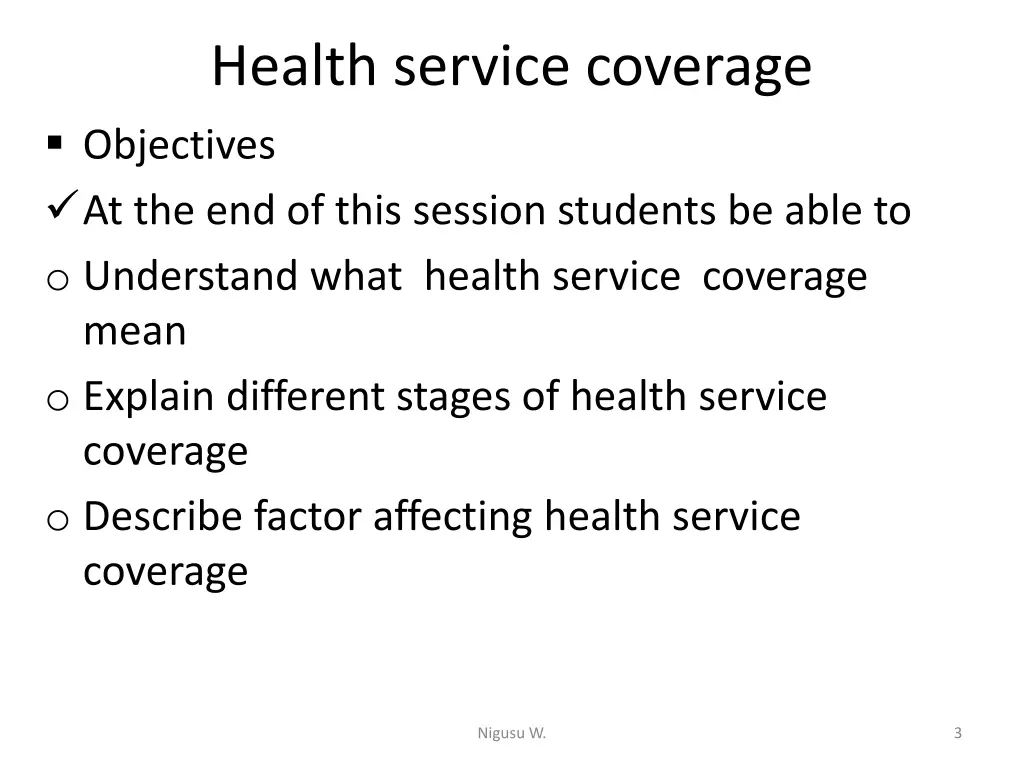 health service coverage objectives