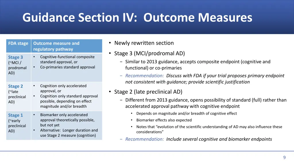 guidance section iv outcome measures