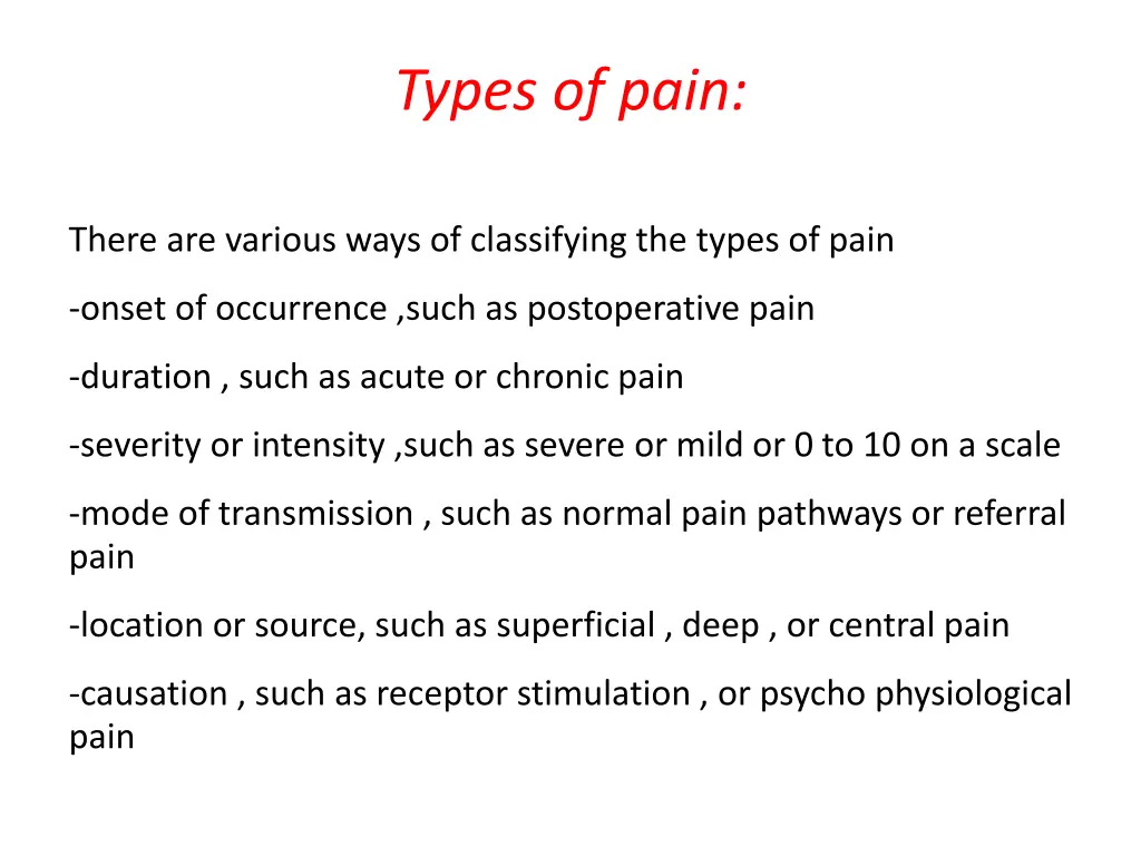 types of pain