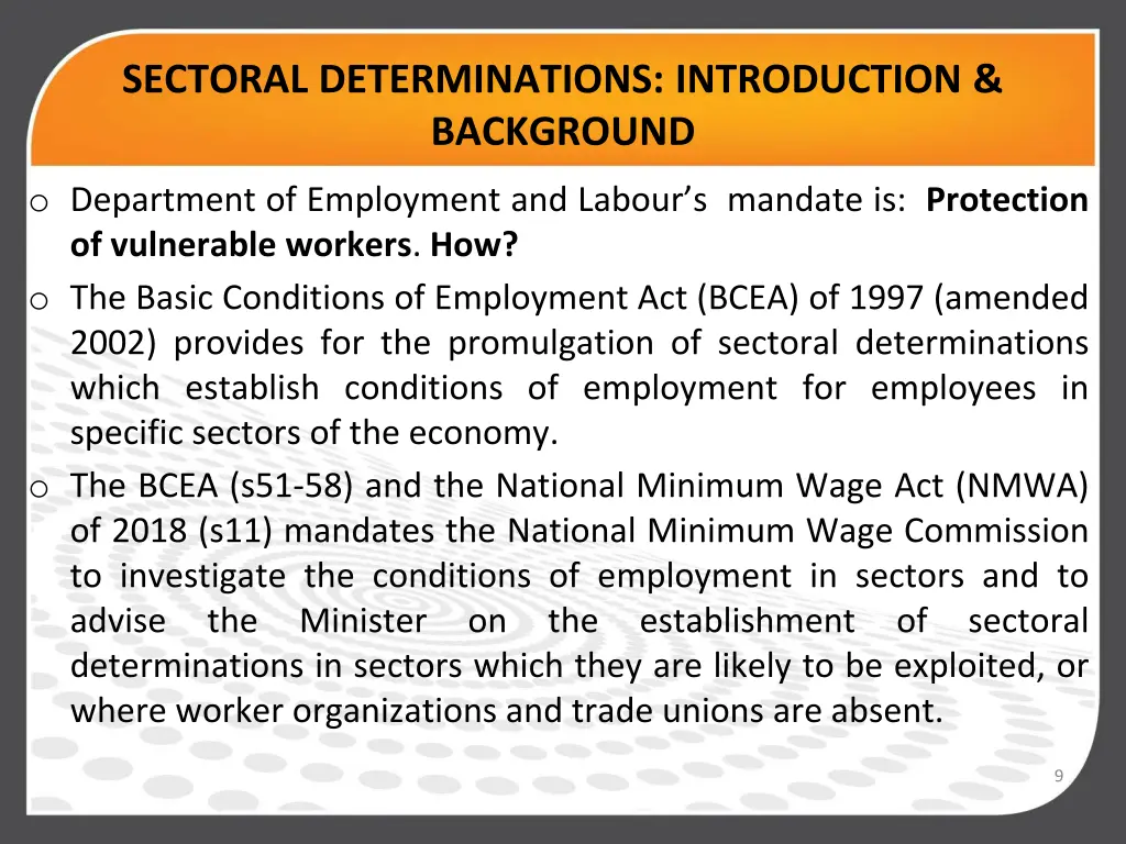 sectoral determinations introduction background