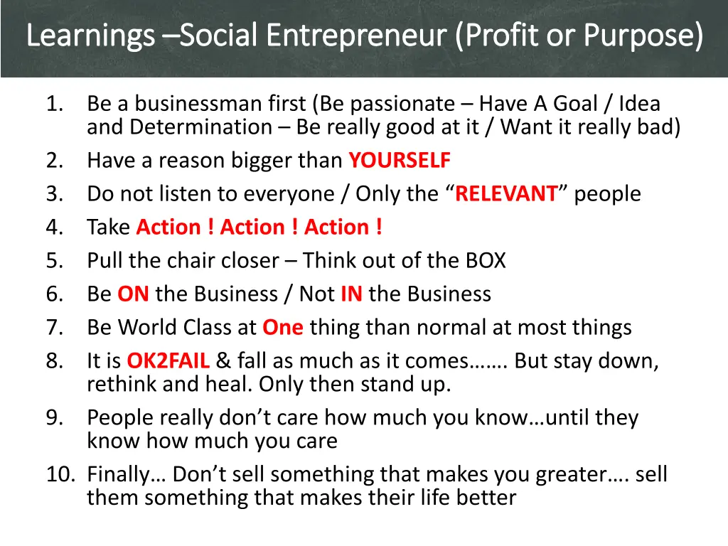 learnings learnings social entrepreneur profit