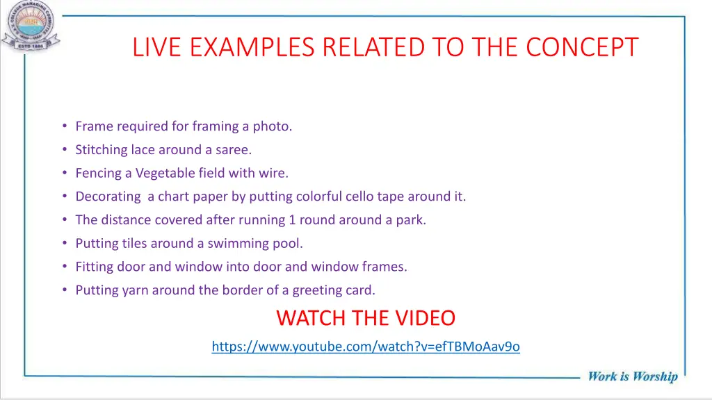 live examples related to the concept