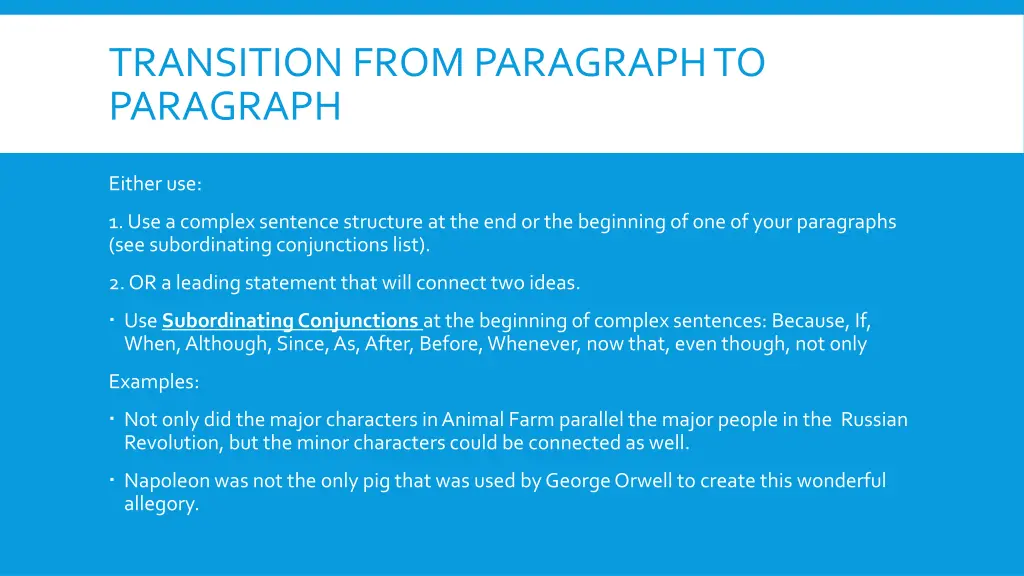 transition from paragraph to paragraph