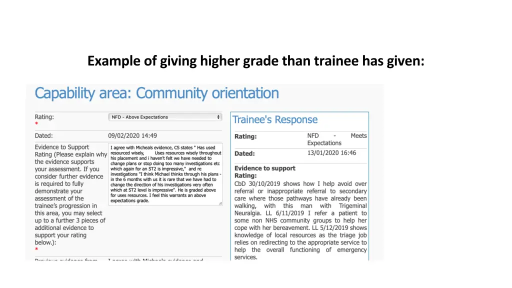 example of giving higher grade than trainee