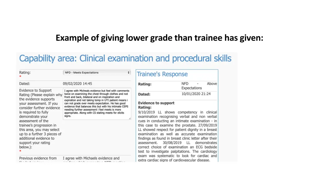 example of giving lower grade than trainee