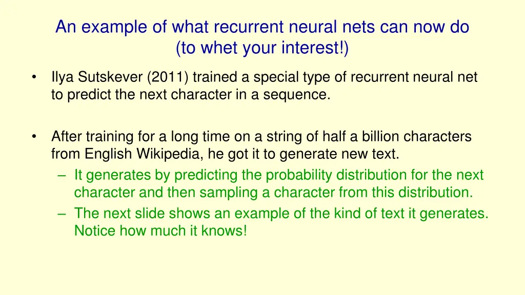 an example of what recurrent neural nets