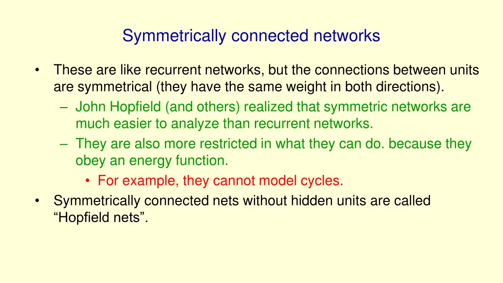 symmetrically connected networks