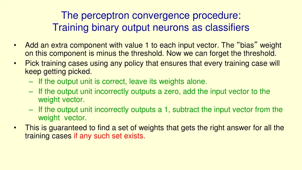 the perceptron convergence procedure training