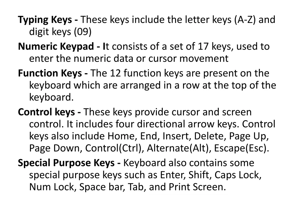 typing keys these keys include the letter keys