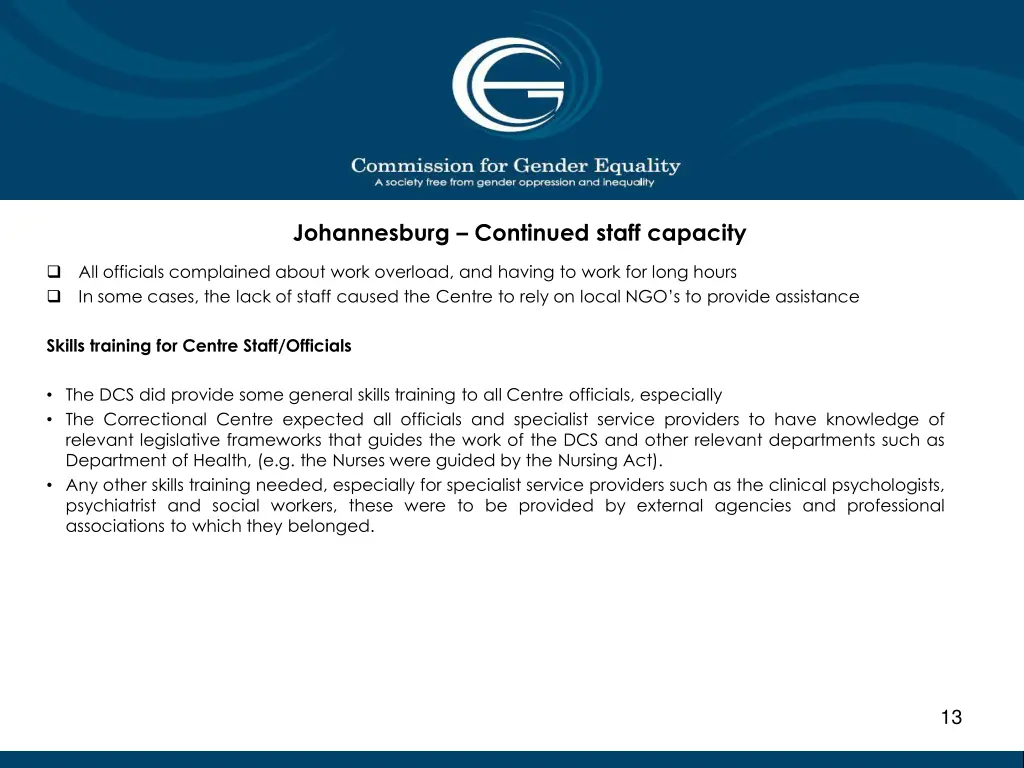 johannesburg continued staff capacity