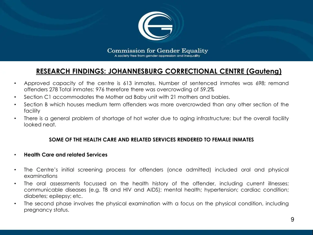 research findings johannesburg correctional