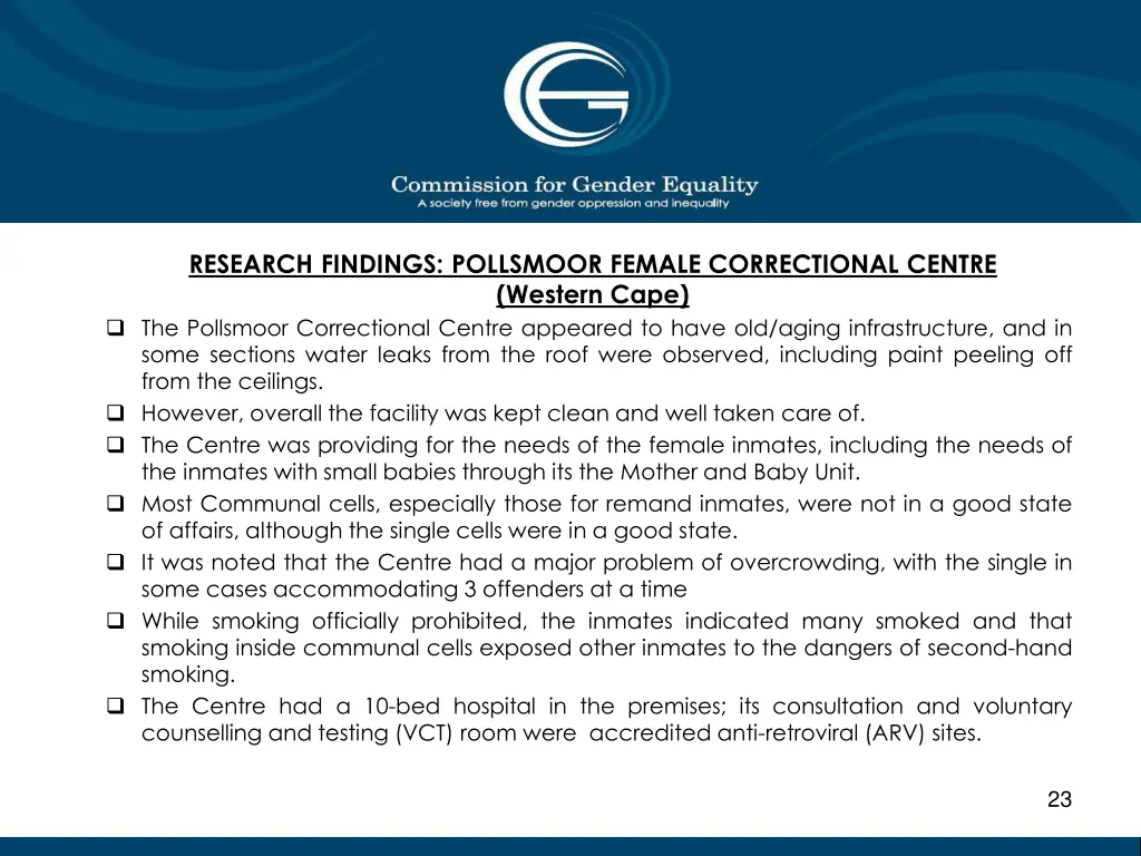 research findings pollsmoor female correctional