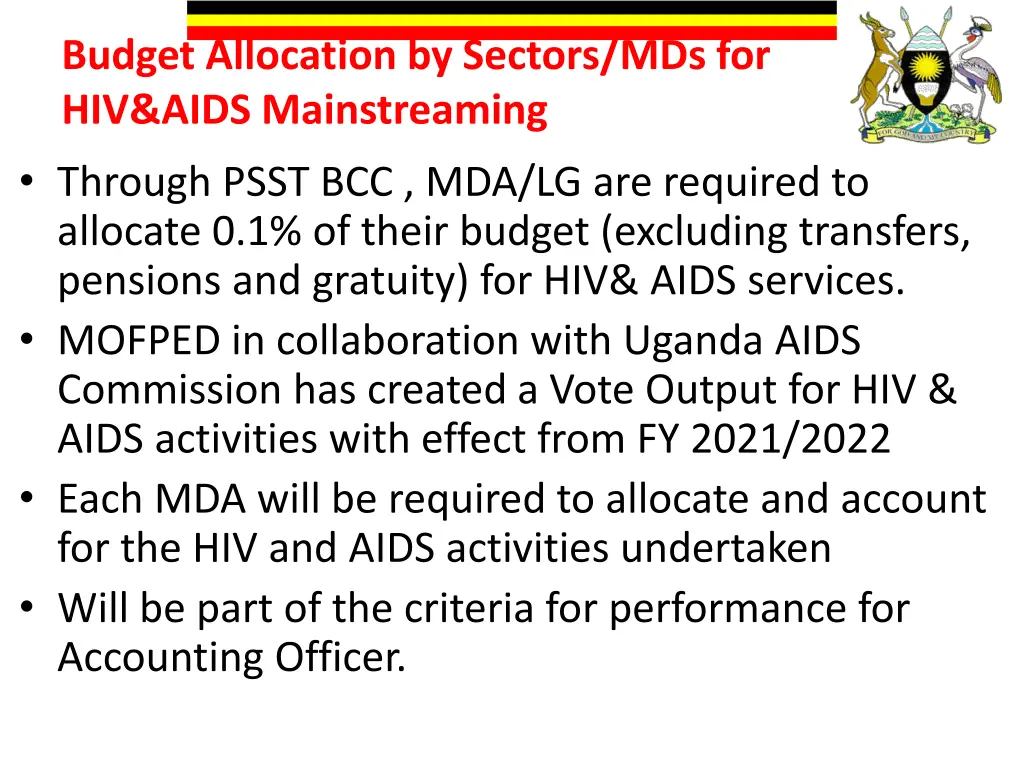 budget allocation by sectors mds for hiv aids