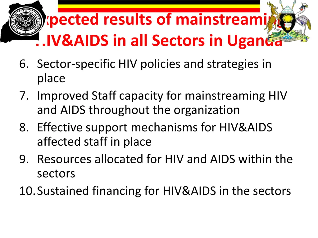 expected results of mainstreaming hiv aids 1