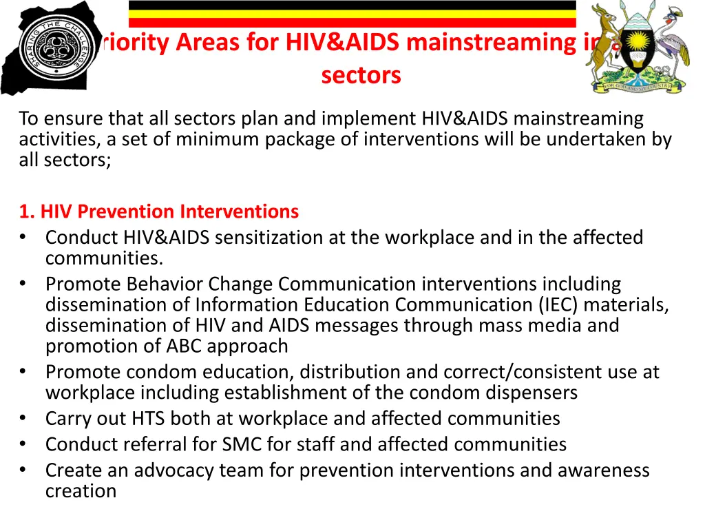 priority areas for hiv aids mainstreaming