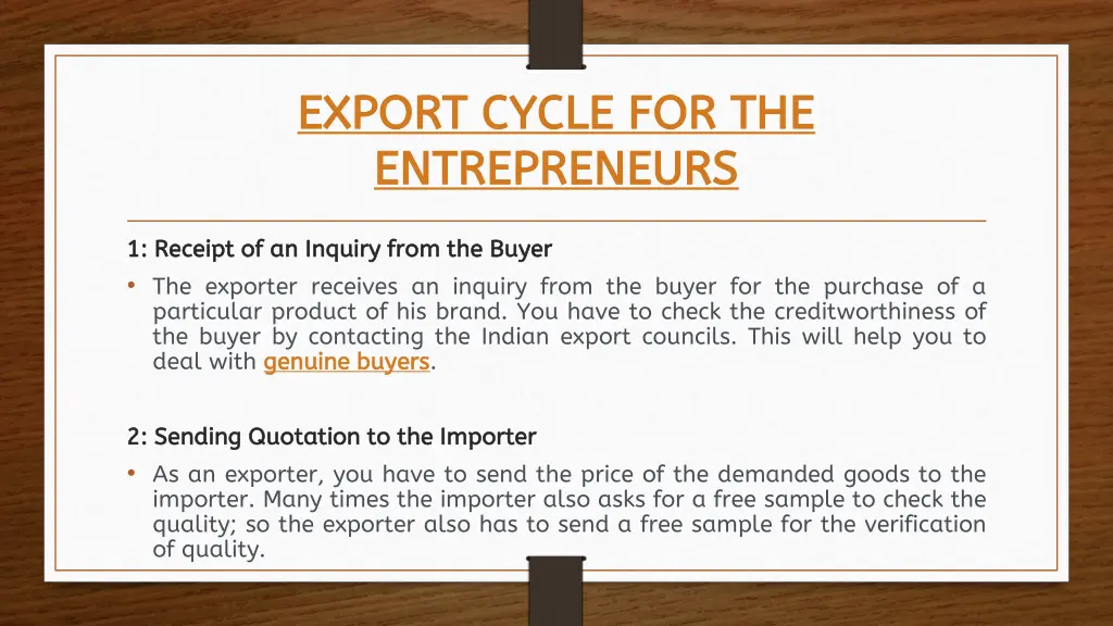 export cycle for the export cycle