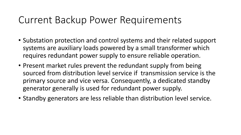 current backup power requirements