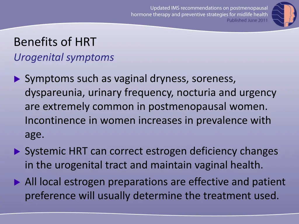 benefits of hrt urogenital symptoms