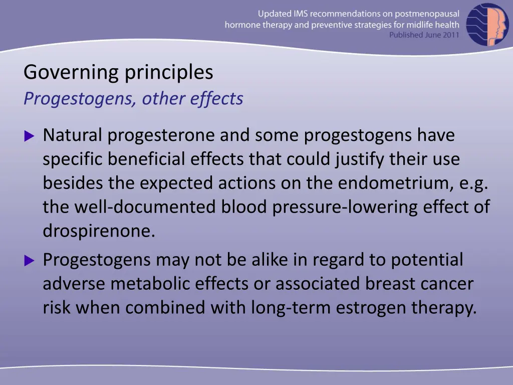 governing principles progestogens other effects