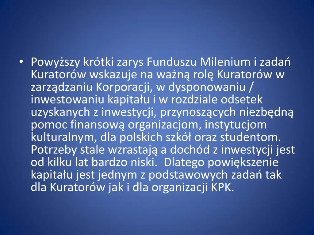 powy szy kr tki zarys funduszu milenium i zada