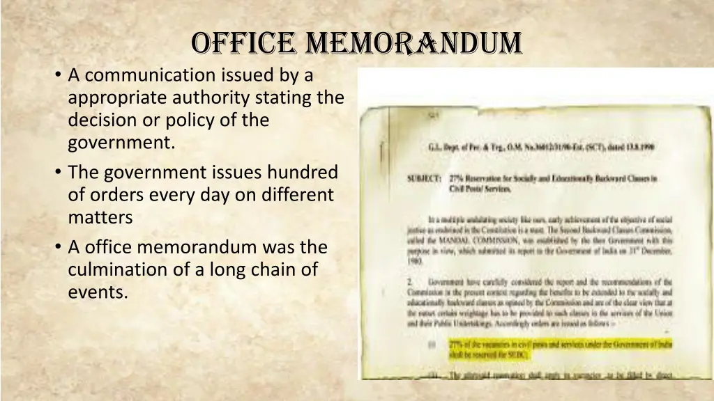 office memorandum a communication issued