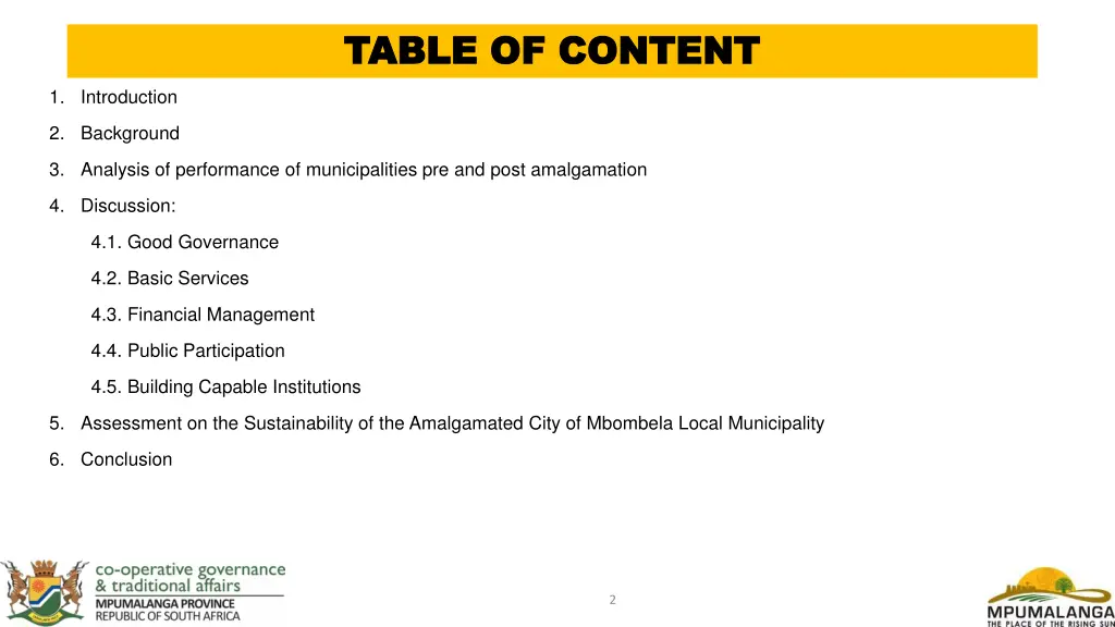 table of content table of content