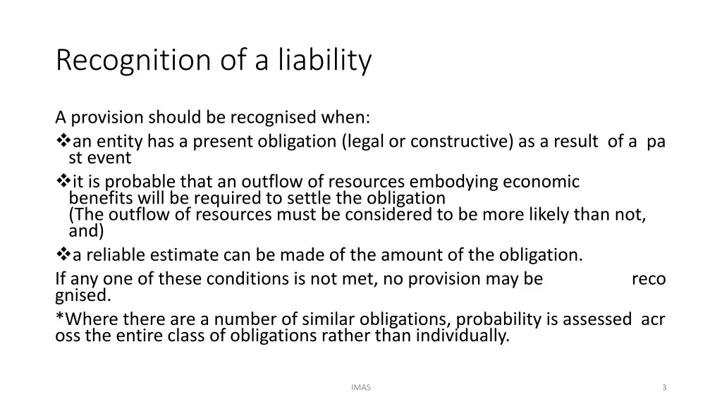 recognition of a liability