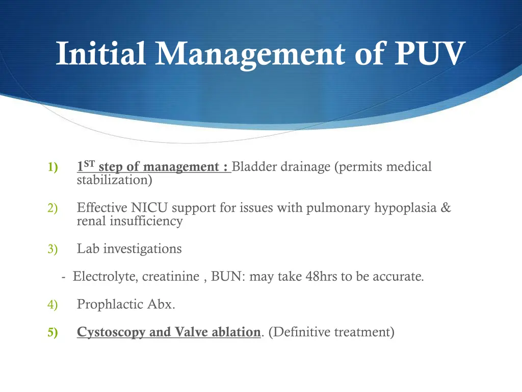 initial management of puv