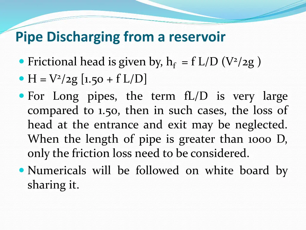 pipe discharging from a reservoir