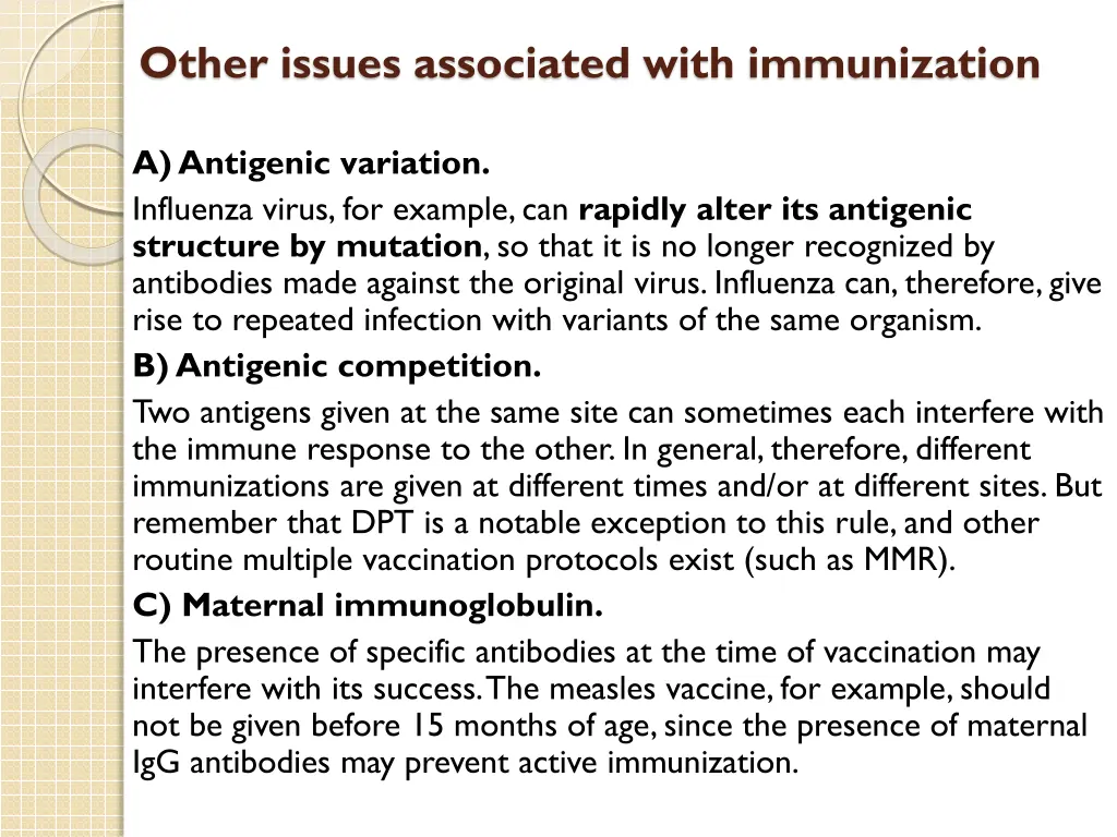 other issues associated with immunization